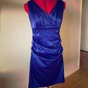 Violet Blue Draped Satin Sleeveless Cocktail